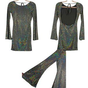 Thirty Thirty LA Womens Sequin Dress XS Backless Bell Sleeve Rave Disco Party